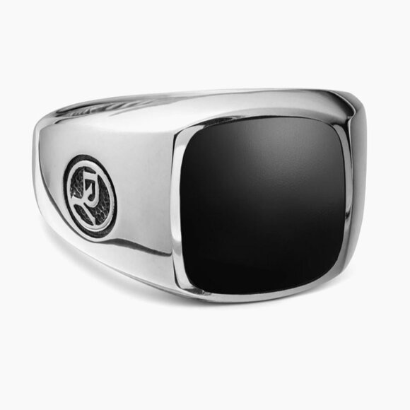 DAVID YURMAN STERLING SILVER 925 ONYX STREAMLINE® SIGNET CUSHION RING - Picture 1 of 7